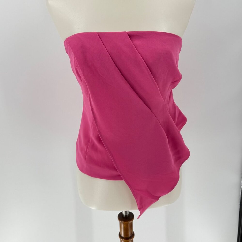 Lavender Brown Pink Strapless Smocked Back Top With Side Drape Detail Size S
